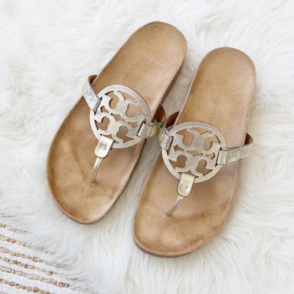 Tory Burch Shoes - EUC TORY BURCH MILLER CLOUD SANDAL METALLIC GOLD CORK FOOTBED SZ 9.5
